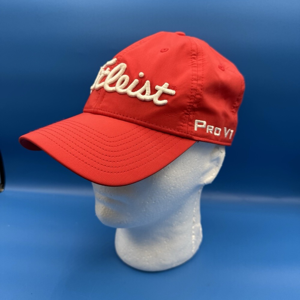 Titleist Pro V1 Golf Hat Neon Red Adjustable Strapback Cap FJ Footjoy